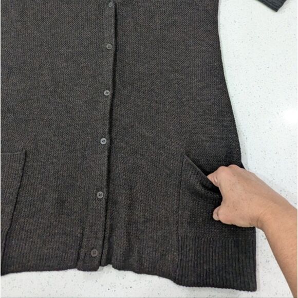 Eileen Fisher Wool Cashmere Blend Brown Cardigan Sweater Short Sleeve Fall M - Picture 6 of 9